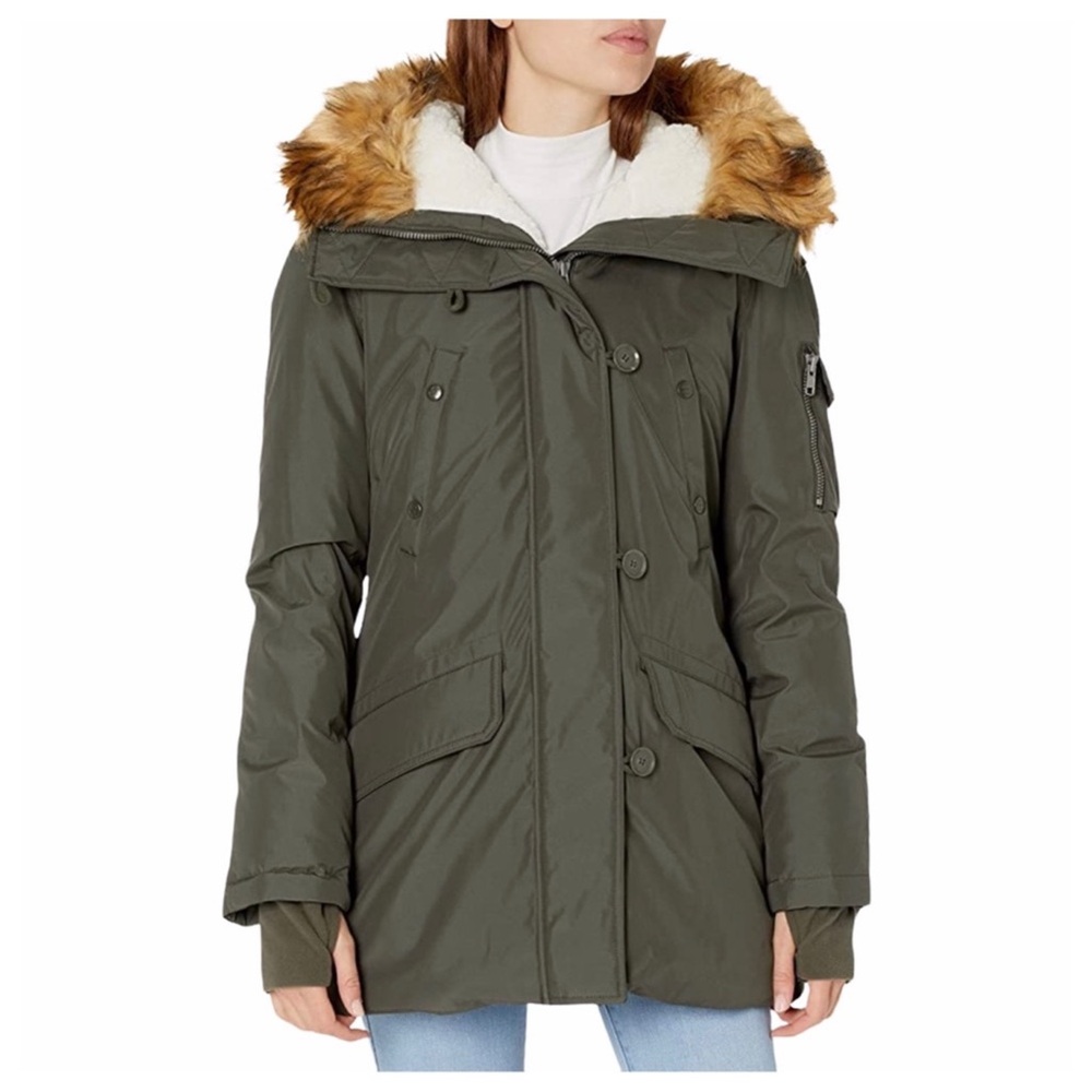 NWOT S13 Luxe Eskimo Mid length Down Parka with Faux Fur Hood